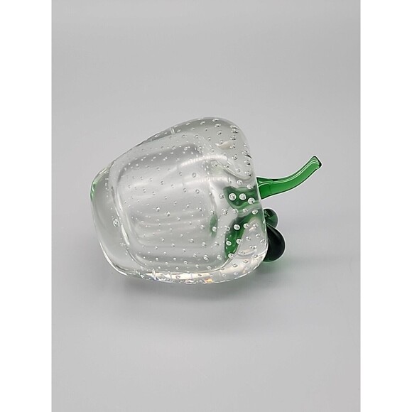 Art Glass Apple Bullicante Paperweight Clear Green Stem 4.5" Contolled Bubbles - Picture 12 of 12